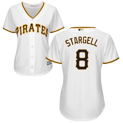 Pirates #8 Willie Stargell White Home Women's Stitched MLB Jersey - Click Image to Close
